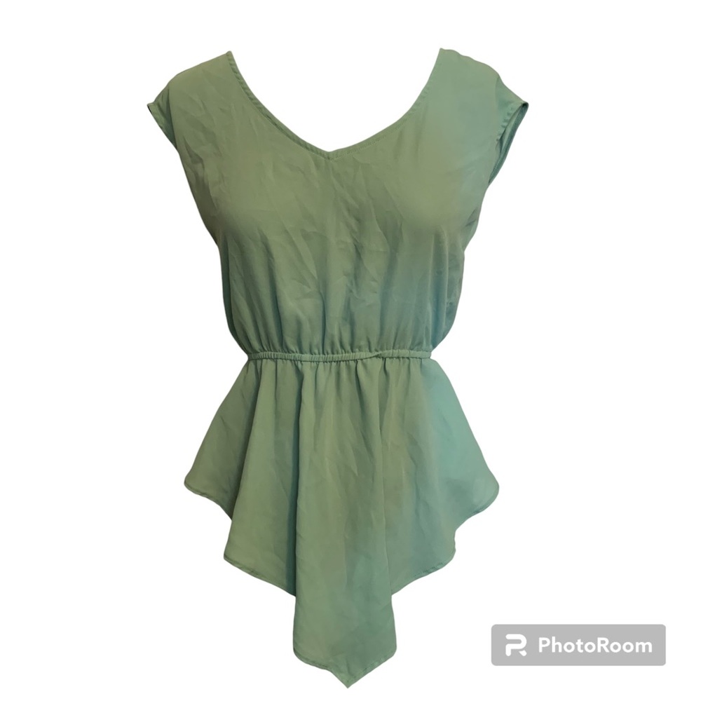 Hot & Delicious Light Green Blouse Peplum Asymmetrical Top